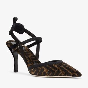 FENDI BNIB COLIBRI LITE 85mm High-heeled black chenille slingbacks 40